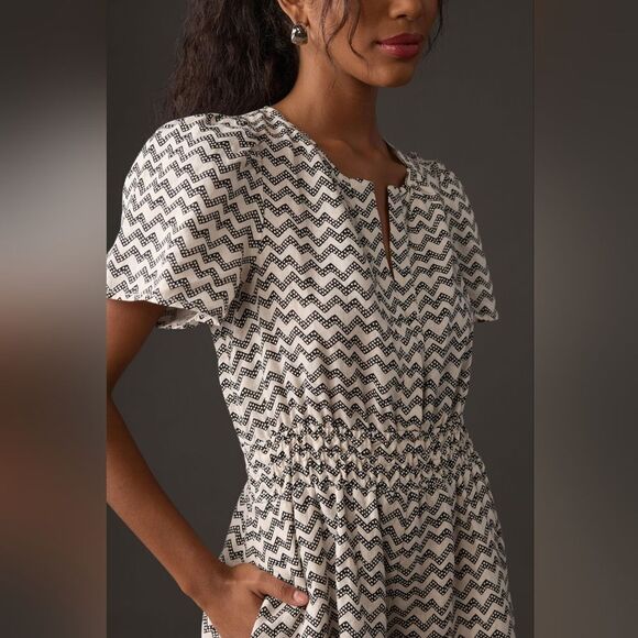 Anthropologie The Somerset Romper Linen Edition In Black & White Size Large NWT - Picture 5 of 6